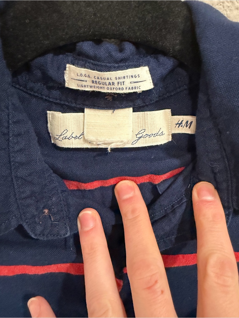 H&M Navy Shirt with Red Horizontal Stripes - Picture 3 of 5